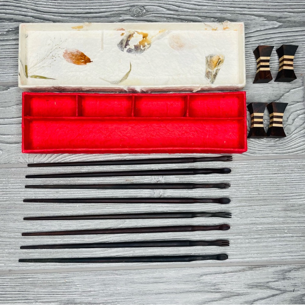 Chop stick gift set w/ chop stick rests & wooden sticks with fork & spoon ends